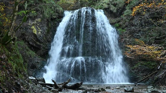 A twofold waterfall in a forest in autumn, Josefsthaler Wasserf&auml;lle