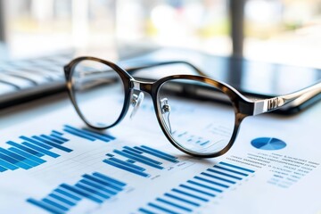 Eyeglasses on financial charts for analysis, showcasing data interpretation and clarity in decision making.