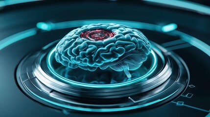 Futuristic digital brain design on a sleek interface, representing AI and cognitive technology advancements.