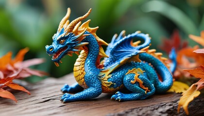 Fototapeta premium A vibrant ceramic figurine crafted in intricate detail, featuring rich, colorful patterns and a glossy finish. Generative AI.
