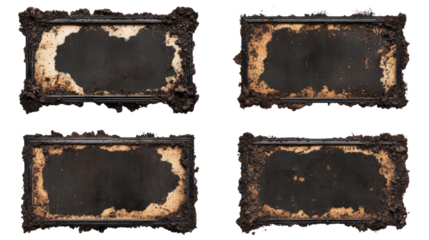 Set of Grungy Black Frames With Dirt on a White Background Generative AI