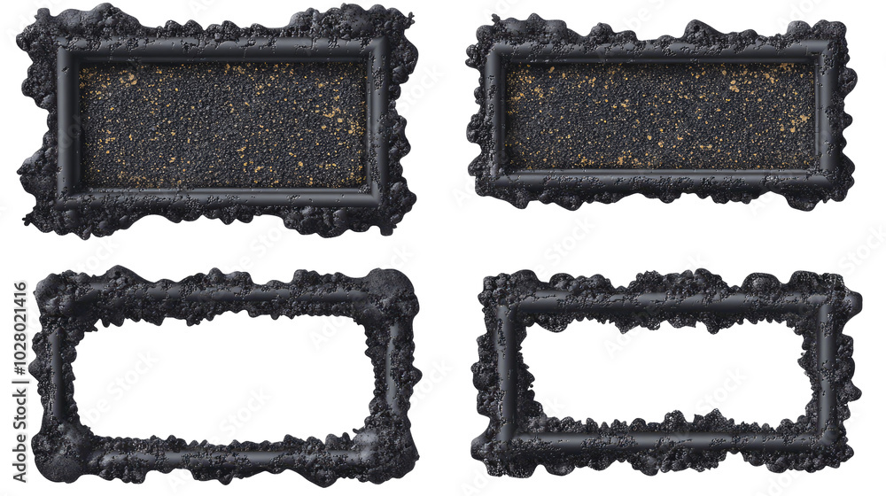 Poster set of four grungy black frames with dirt on a white background generative ai