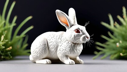 A beautifully crafted ceramic miniature white rabbit, featuring realistic textures and delicate features, ideal for display in collections or as a charming gift for nature lovers, Generative AI