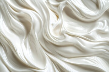 Obraz premium Close-up of smooth creamy swirls with glossy texture and soft waves on a white surface in high-quality retouching