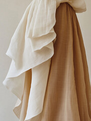 Skirt or dress with an uneven hem on a neutral beige background for a modern minimalist look