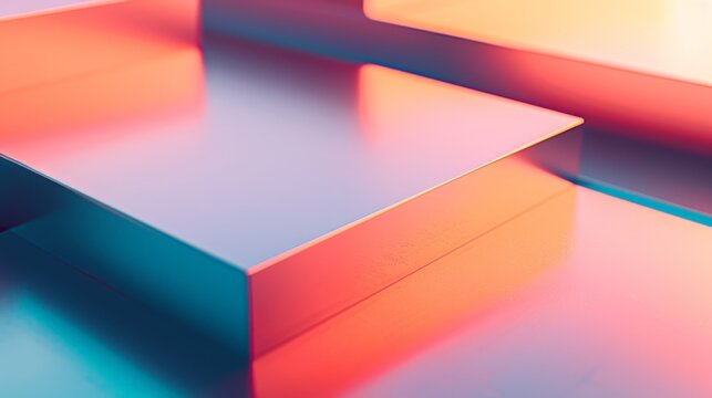 Abstract background with shiny metallic rectangular shapes reflecting warm light