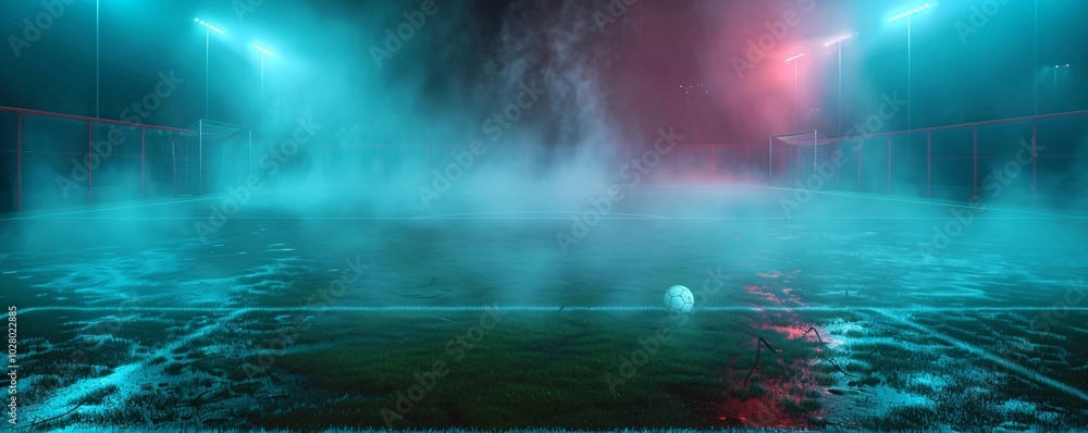 Poster neon fog hovering over a textured soccer field.