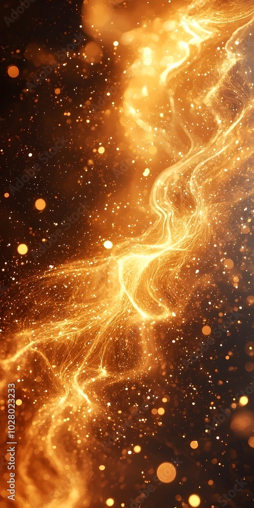 Poster abstract golden light streaks and sparkles against a dark background create a mesmerizing and vibran