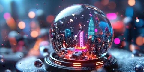 Fototapeta premium A Magical Neon City Inside a Snow Globe A Winter Wonderland of Light and Life