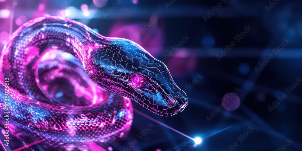 Poster futuristic abstract background merging digital technology and python concepts in vibrant colors