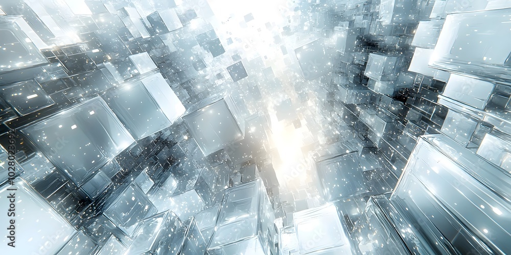Poster a futuristic abstract background of metallic cubes in a grid pattern. the cubes shimmer and glow in 