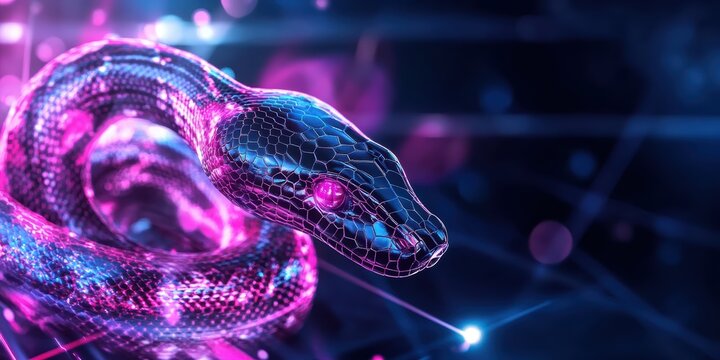 Futuristic Abstract Background Merging Digital Technology and Python Concepts in Vibrant Colors