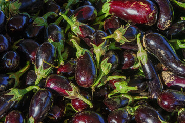 Close-up of eggplants on table
