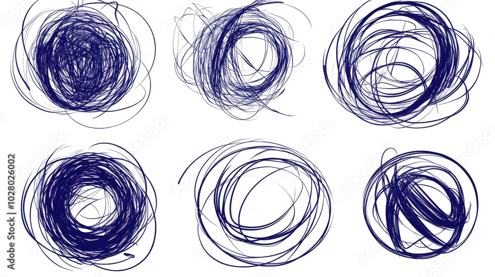 Poster abstract scribbled circle collection on white generative ai