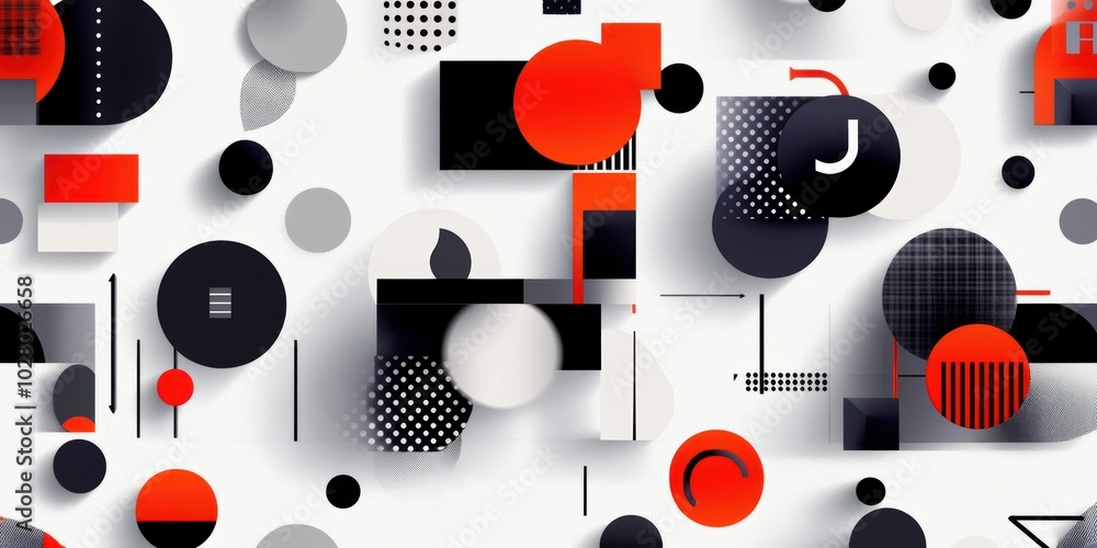 Poster modern geometric abstract pattern design featuring simple geometric shapes and bold colors