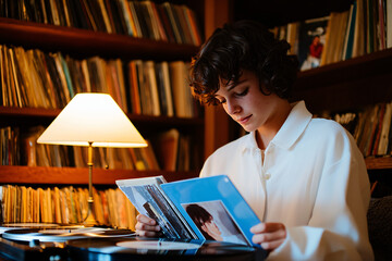 a vinyl enthusiast carefully flipping through album covers