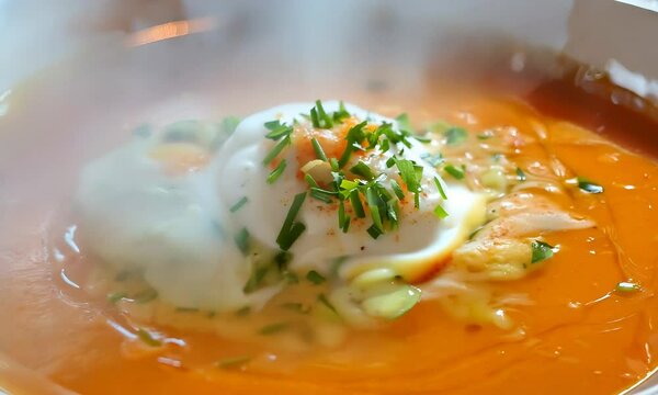 Delicious lobster bisque preparation with fresh ingredients at a coastal restaurant
