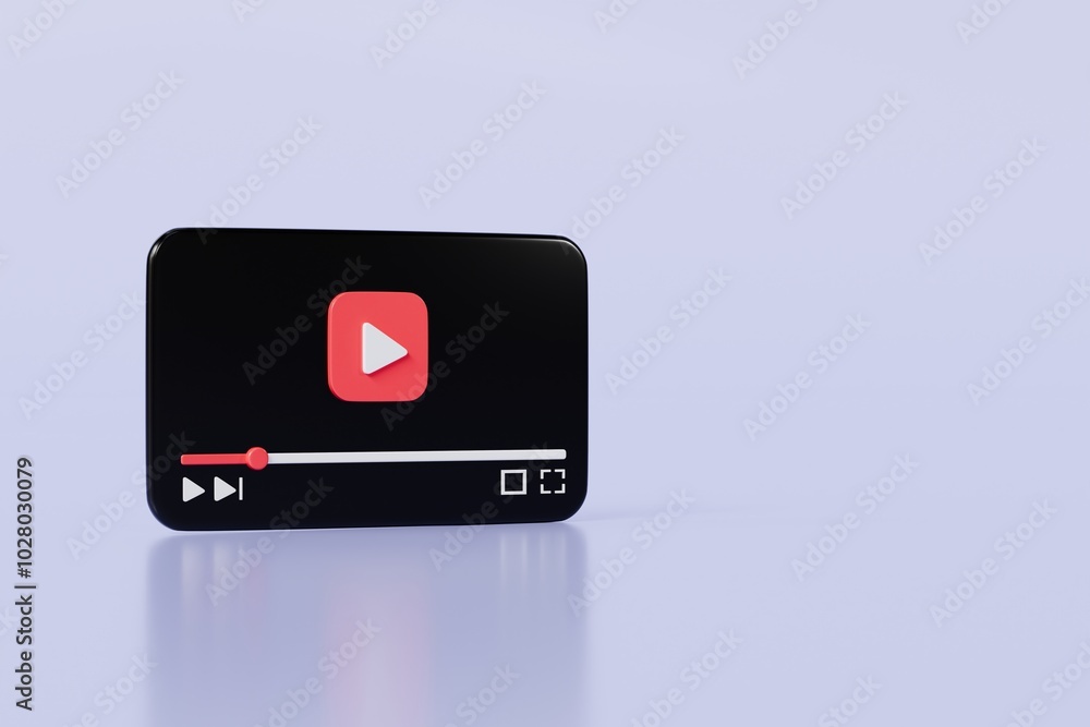 Poster 3d realistic playing videos website player browser icon isolated on white background. minimal red vi