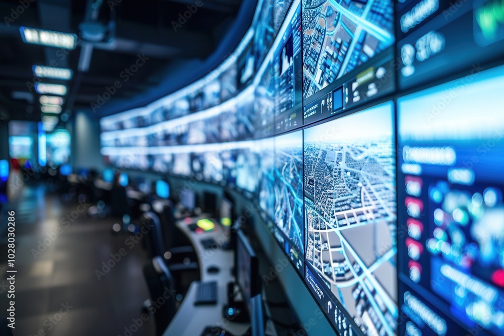 Poster a logistics control center operates with large screens displaying real-time delivery and route data 