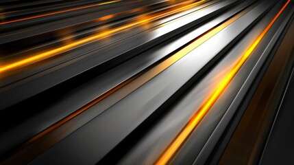 Abstract background with orange light trails flowing on black metallic bars