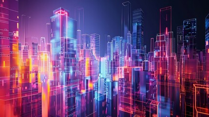 Obraz premium Futuristic cityscape glowing with vibrant neon lights, perfect as a wallpaper for technology and innovation themes