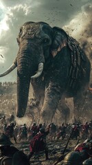 Dramatic Battlefield Scene with Roman War Elephant