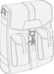 Computer Bag CAD Technical Illustration Vector Template	