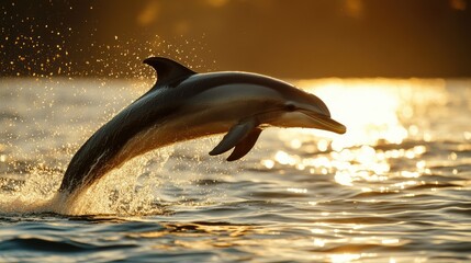 A close-up of a Ganges river dolphin jumping out of the water, its smooth body glistening in the sunlight.