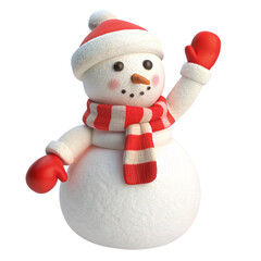 Cheerful Snowman With Red Hat and Scarf