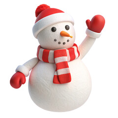 Smiling Snowman Wearing Red Hat Scarf and Mittens