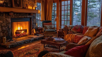 Cozy Living Room with Fireplace and Warm Atmosphere