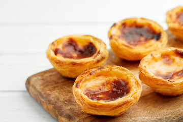 Traditional Portuguese egg tart dessert Pasteis Pastel de nata or Pasteis de Belem on white background