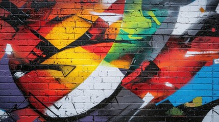 Fototapeta premium Colorful Dynamic Mural on Brick Wall