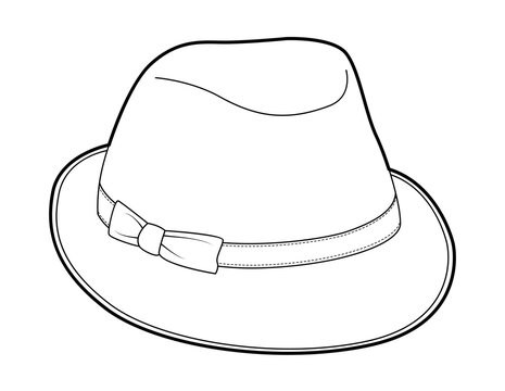 recommend clip art: Fedora Hat with band and bow. Head Fashion accessory cap clothing technical illustration. Vector headgear for Men, women, unisex style, flat template CAD mockup sketch outline isolated