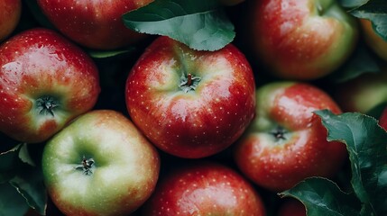 Sweet, juicy red and green apples, freshly picked from the orchard, are a healthy and delicious addition to any fruit basket or diet