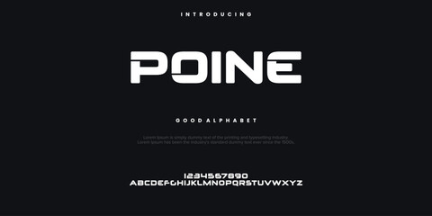 Poine Creative font. Modern abstract digital tech font. Logo creative font, type, technology, movie, digital, music, movie. Fonts and illustration in vector format.