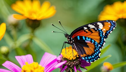 Obraz premium Close-up of a colorful butterfly on a flower