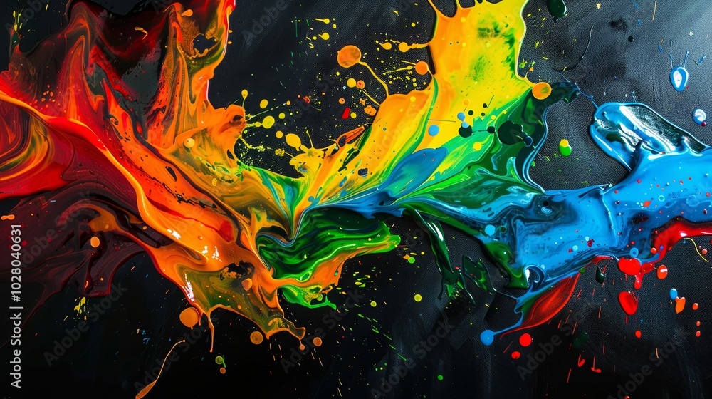 Poster Colorful paint is exploding on a black background creating an abstract design