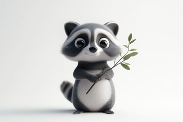 A cute raccoon holding a stick in its mouth