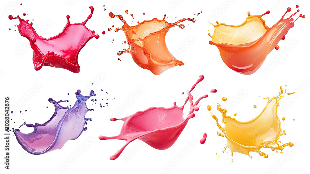 Poster colorful liquid splashes captured on a white background in a set generative ai