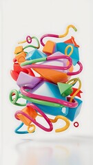 Abstract 3d icon set with colorful ribbon elements isolated on background