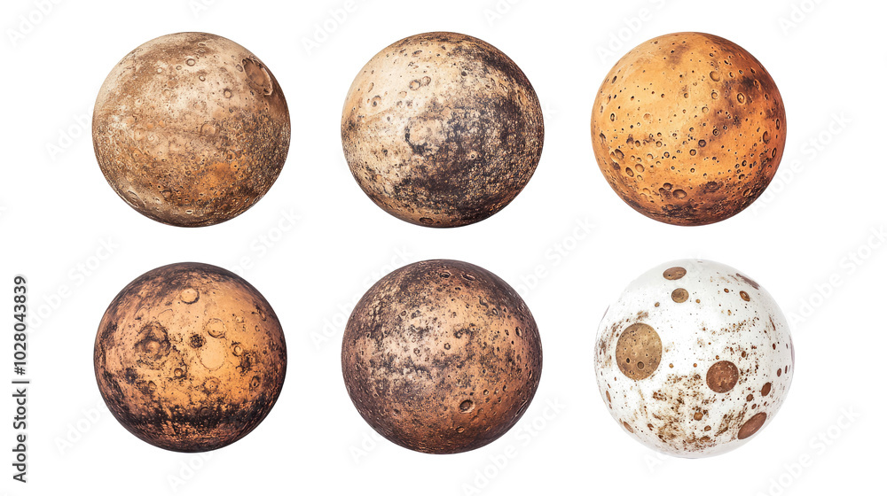 Poster collection of mars planet representations on a white background generative ai