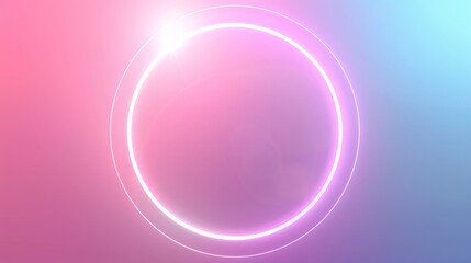 Obraz premium Bright neon circle is glowing on a gradient background of pink and blue