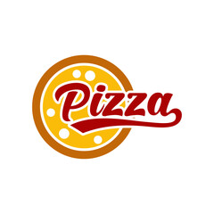 Obraz premium Pizza logo design vector illustration template simple emblem of hand draw