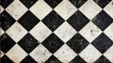 Vintage black and white checkered floor tile pattern.