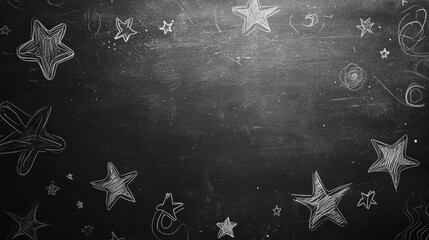 Chalk-drawn stars adorn a blackboard, creating a whimsical night sky effect.