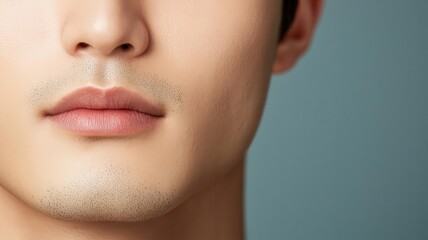 Closeup of an Asian man s perfectly smooth skin, captured in crisp, natural lighting for a clean, fresh look   crisp light, fresh look, smooth skin