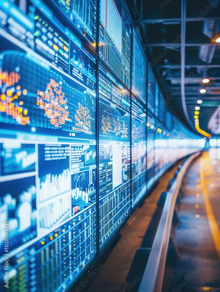 Fototapete A logistics control center features expansive screens that display real-time data on deliveries and routes, enhancing operational efficiency. Generative AI