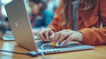 Student Engaged in Learning with Laptop in Classroom
