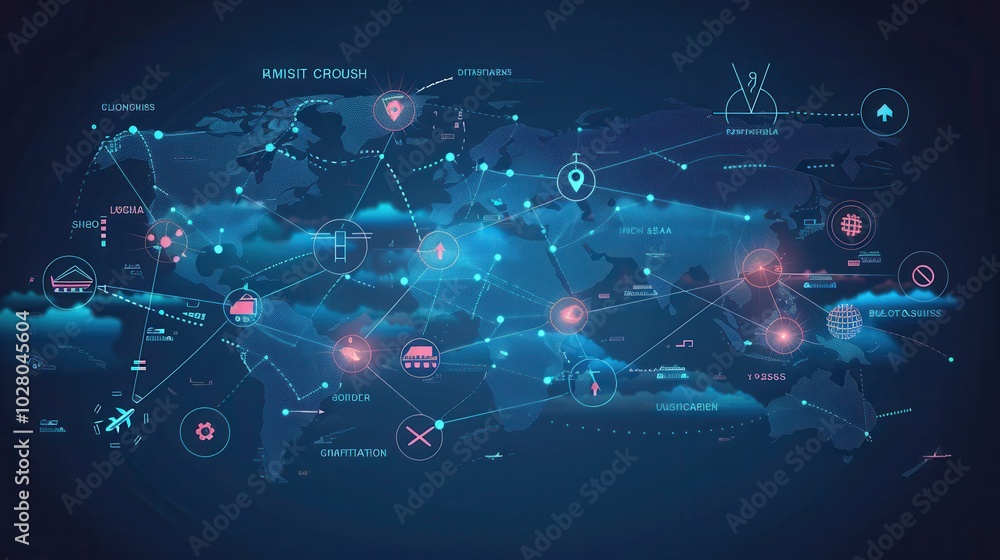 Leinwandbilder highlighted transport routes connect different regions globally, showcasing various modes of transpo